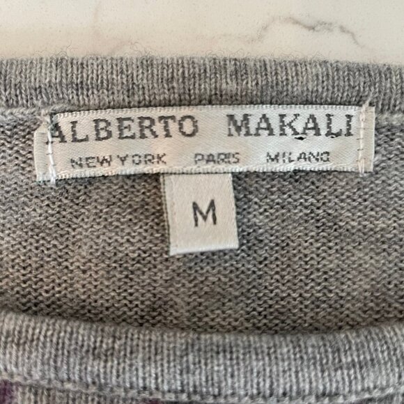 Alberto Makali Designer 2 Pce Floral Wool Acrylic Sweater & Scarf Grey Blu Sz M - Picture 12 of 13